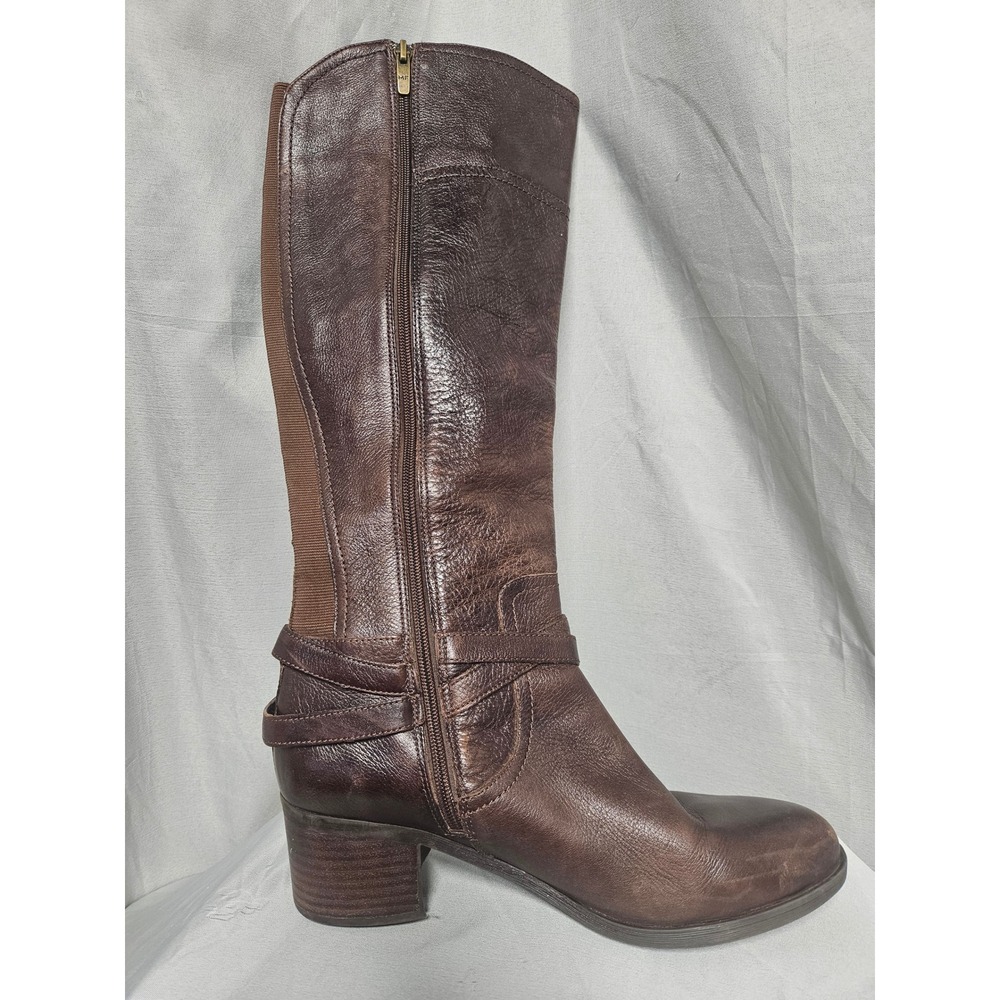Marc Fisher MFKADEE Dark Brown Leather Tall Riding Boots Womens 10M Buckle - Picture 2 of 8